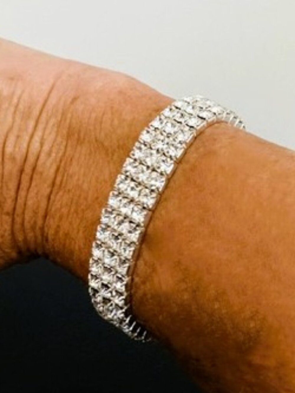 3-Row Stretch Rhinestone Silver Bracelet